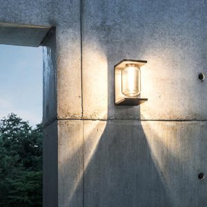 NOV377 Lantern Glass Outdoor Wall Lamp, Black/Gray