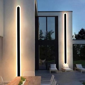 NOV375 Edge Minimalist Metal Linear Oval Outdoor Wall Lamp, Black
