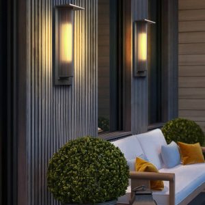NOV386 Rectangular Acrylic Outdoor Wall Lamp, Black/Transparent