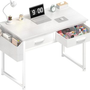 NOV389 White Small Fabric Drawers Desk