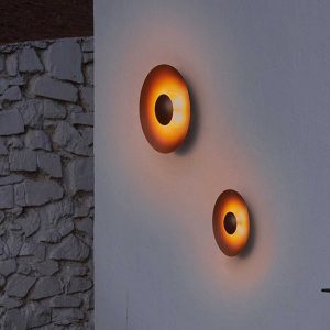 NOV388 Designer Round Metal Outdoor Wall Lamp, Black/White