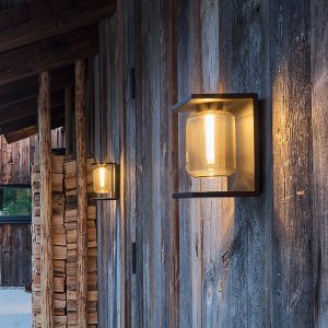 NOV376 Rectangular Metal/Glass Lantern Solar Outdoor Waterproof Wall Lamp??Black/Gray