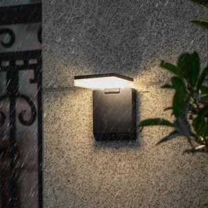 NOV378 Minimalist Right-Angle Acrylic Sensor Solar Waterproof Outdoor Wall Lamp, Black