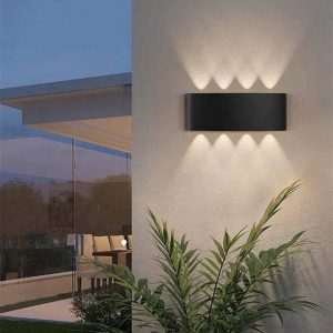 NOV372 Rectangular Metal Outdoor Wall Lamp, Black/White, Water-wave